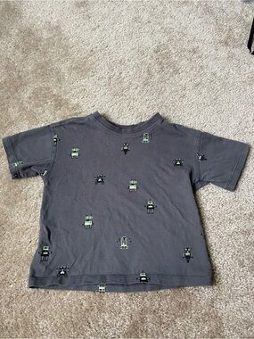 Zara Kids Gray Robot Print Short Sleeve Tee